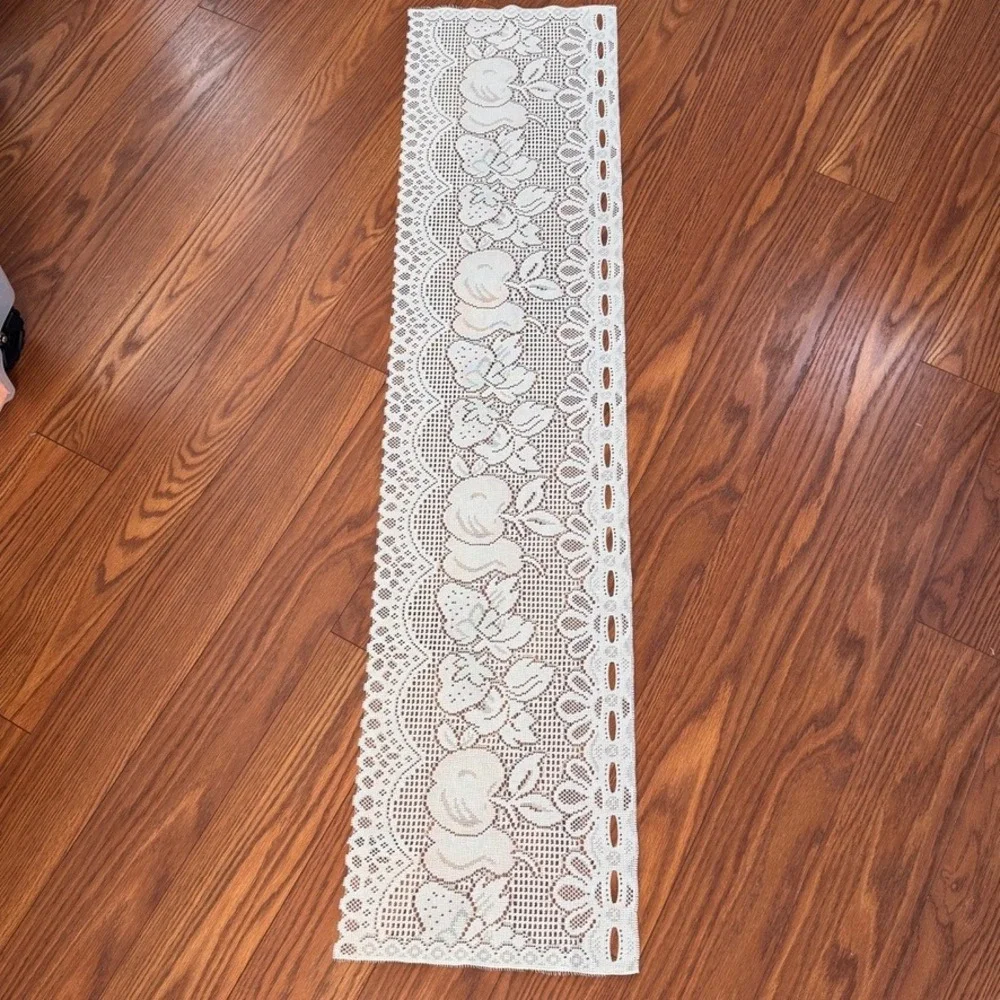 Vintage White Lace Table Runner Fruit Cottagecore Scalloped Edge 57 Inch